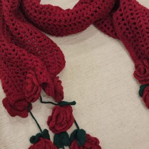 Red wool scarf with floral accents